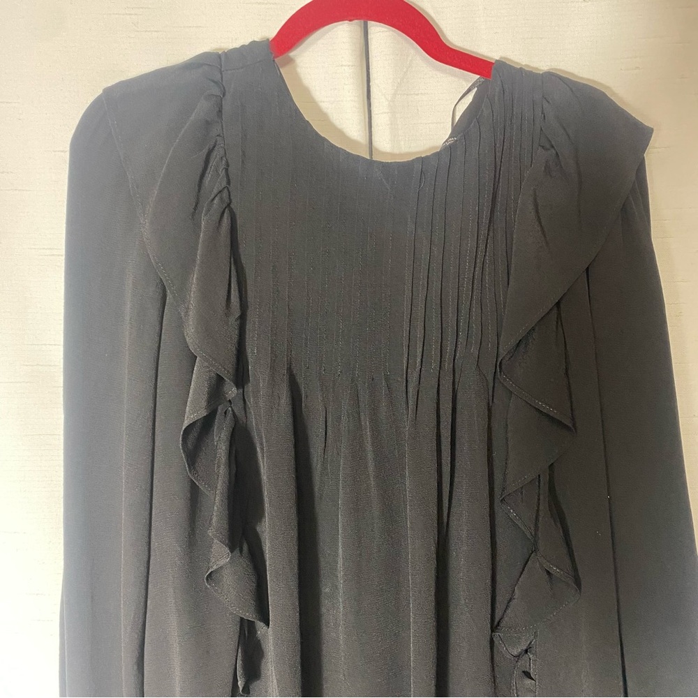 Zara RUFFLED PINTUCK Black MINI DRESS Size L NWOT - Picture 8 of 10